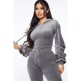 X00447L Phoenix Hot style women sexy two-piece sets+Long - sleeved hoodie solid color fleece two-piece set