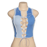 X00460L Phoenix New style lace-up hollow-out sexy crop button fashion contrast color slim vest