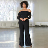 Mesh Patchwork Jumpsuits Women Sexy Off Shoulder Slash Neck Long Sleeve Jumpsuit Elegant Slim Wide Leg Pants