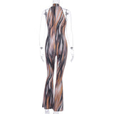 Tie Dye Sexy Zipper Flare Pants Jumpsuits Women Sleeveless Fashion Hot Skinny Bodycon Rompers 2020 Spring Slim Jumpsuit