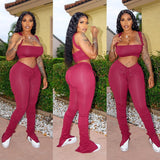 X01203C Off Shoulder Sexy Bodycon Matching Sets Women Sleeveless Club Party Two Piece Outfits Bodycon Top And Stacked Pants Set