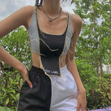 X01310C striped patchwork letter embroidery sleeveless camisole sporty tank tops casual ribbed streetwear fashion female outfits