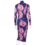 2020 long sleeve tie tye V-neck sexy midi dress women streetwear party outfits