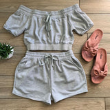 X00124M 2021 Hot sale Women Casual crop-neck lace-up jacket and shorts two-piece set Sweet sportswear