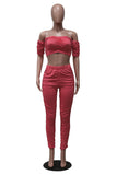 X00225L Fall fashion sexy lady's suit+strapless crop top and pleated trousers in a solid two-piece set