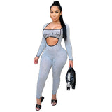 Phoenix Hot style jumpsuit casual Sexy monogrammed print tights Hollowed-out jacket + trousers Siamese trousers