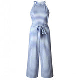 Elegant Sexy Jumpsuits Women Sleeveless Striped Jumpsuit Loose Trousers Wide Leg Pants Rompers Belted Overalls