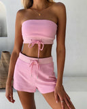 X00104M 2021 summer hot sale casual fashion strapless girls 2 pieces sets