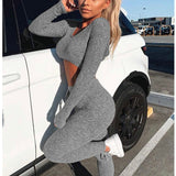 X01933C V Neck Knitted Tracksuit Two Piece Set Autumn Winter Long Sleeve Crop Tops And Long Tight Pants 2 Piece Outfit For Women