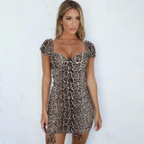 Cheap hot style women's dress line ruffle wrap hip skirt tight sexy low chest square collar leopard print dress