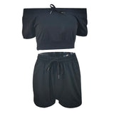 X00124M 2021 Hot sale Women Casual crop-neck lace-up jacket and shorts two-piece set Sweet sportswear