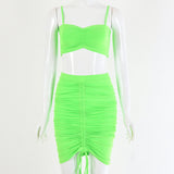 Two Piece Set Women Outfits Crop Top And Skirts Matching Sets Woman 2 Pieces Bandage Pleated Skirt