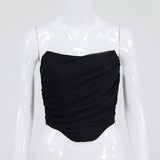 X00105M women fashion gauze corset crop top club party evening clothes Sexy Tee Shirt Summer