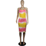 Women's dress with a tie-dye print hip wrap dresses condole belt skirt