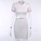 Knitting Ribbed Fashion Women Two Piece Sets Short Sleeve Casual Bodycon Outfits Button Crop Top And Skirt Set