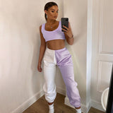 X00144L Fashion web celebrity street shoot new women's high waist and foot contrast color versatile casual pants