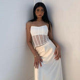 X02109C Strapless Mesh Corset Crop Tops Women Fashion Sleeveless Backless Club See Through Sexy Bustier Cropped Top Tube