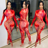 2020 hot sale Hollowed-out lace-up women's jumpsuit Sexy long sleeve night club suit plus size in stock