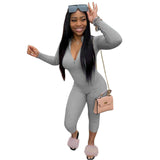 New arrival hot sale women jumpsuits+Solid color V-neck long sleeve jumpsuit