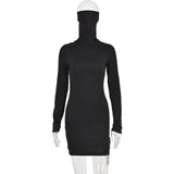 Embroidery Mini Bodycon Dresses For Women 2020 Fall Fashion Streetwear Turtleneck Solid Female Outfits