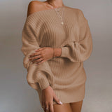 Phoenix Fashion sexy print long sleeve dress+Casual off-the-shoulder lantern sleeve knitted wool dress