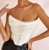 X00105M women fashion gauze corset crop top club party evening clothes Sexy Tee Shirt Summer