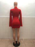 2020 new arrivals Hot-selling new solid color high collar slit trumpet sleeve cover buttock bodycon dress lady elegant