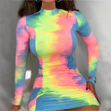 The new summer 2021 skirt women round neck and long sleeves dress Dyeing printing short