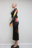 X00504M Women's long-sleeve dress graffiti print two-piece long-sleeve dress suit