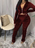 X00899S Phoenix 2021 Autumn Two-piece suit with Pleated solid-color zipper two-piece set thickened