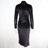 Ruched Turn-Down Collar Button Blouse Dress Women Sexy Long Sleeve Midi Dresses Elegant Black Skinny Female Vestidos