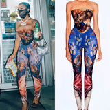 2020 New Style Sexy Retro Printed Tube Top Crop Bodycon Romper Women M Of The Bride Clothing