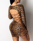 2020 new style Sexy nightclub leopard print halter back lace-up hip wrap short dress in stock