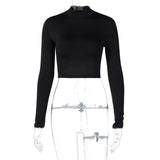 X00908M 2021 New slim hollowed-out long-sleeved tops Sexy street style solid color crop tops in stock