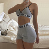 X00443V the new women two-piece with v-neck tank top, high waist and hip shorts casual
