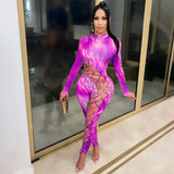 2020 hot sale Hollowed-out lace-up women's jumpsuit Sexy long sleeve night club suit plus size in stock