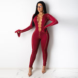 Sexy V-neck with flared sleeve jumpsuit