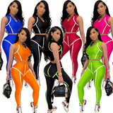 X00165M Women fashion casual sports two-piece suit Slim sleeveless top and trouser