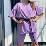 Summer 2020 Women Set O Neck Loose Short Sleeve Top Shirt And Biker Shorts Two Piece Ladies Tracksuit Sets Sportswear