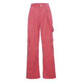 X01600C Phoenix 2021 girls Street pat feeling high waist loose and slim straight pant Corduroy wide-leg trousers