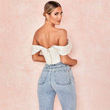 X00125S Satin Draped Corset Top Sexy Off Shoulder White Strapless Female Top Tees Cropped Tops Boning Clothes Luxurious