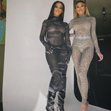 Mesh See Through Sexy Hot Maxi Dress Women Long Sleeve Party Clubwear Print 2020 Hollow Out Bodycon Dresses