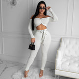 X00363M Hot style fashion casual suit autumn 2021 one-line shoulder long sleeves strapless strappy slimming trousers