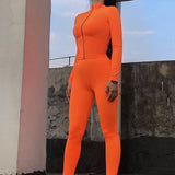 Neon Orange Women Two Piece Outfits Sports Tracksuits Fall Long Sleeve Zip Up Sweatshirt Sweatpants Suit Set