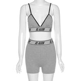 X00443V the new women two-piece with v-neck tank top, high waist and hip shorts casual