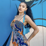 women hot-selling printed halter dresses 2021 summer fashion street photography personalized skirts