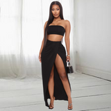 X00502M Fashion casual suit for women 2021 strapless wrap chest irregular high slit long skirt two-piece set