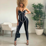 2020 summer womenswear hot style color strap stitching sexy low-cut halter sports jumpsuit