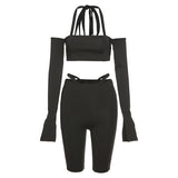 sexy off shoulder tracksuit high street solid top and biker shorts two piece set women fitness sport suit