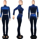 Wholesale velvet fabric pleated bell-bottom long sleeve tops stacked pants two-piece set